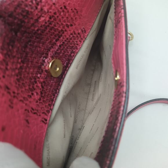 Michael Kors Pink Leather Python Printed Chain Strap Crossbody Bag - Picture 13 of 16